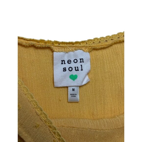 Yellow Boho-Style Neon Soul Flutter Sleeve Smocked Waist Top Size M - Picture 5 of 8